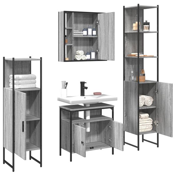 vidaXL 4 Piece Bathroom Cabinet Set Grey Sonoma Engineered Wood