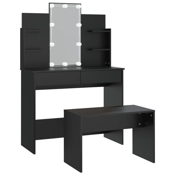 vidaXL Dressing Table Set with LED Black Engineered Wood