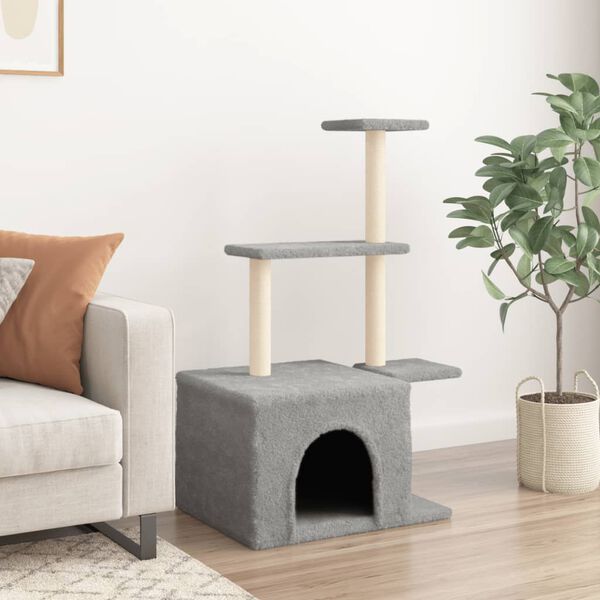 vidaXL Cat Tree with Sisal Scratching Posts Light Grey 110 cm