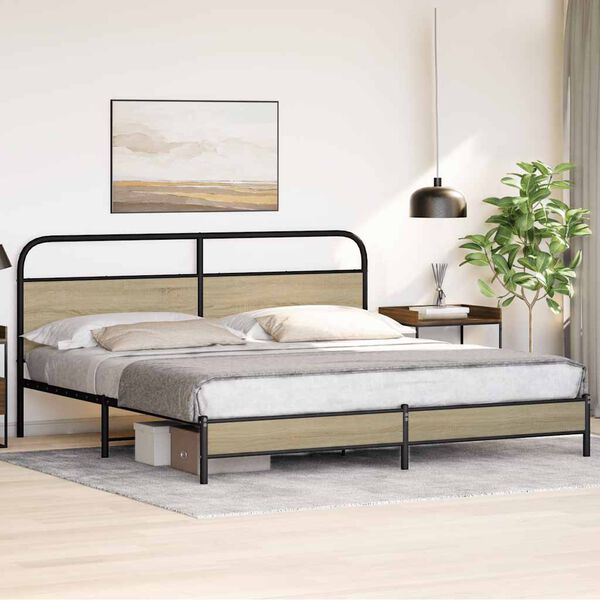 vidaXL Metal Bed Frame without Mattress Sonoma Oak 180x200 cm Super King