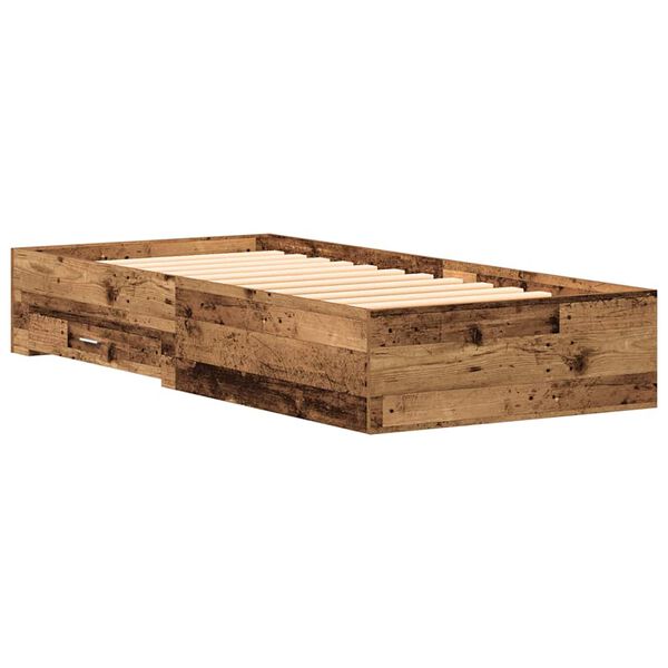 vidaXL Bed Frame with Drawer Old Wood 90 x 190 cm Engineered Wood