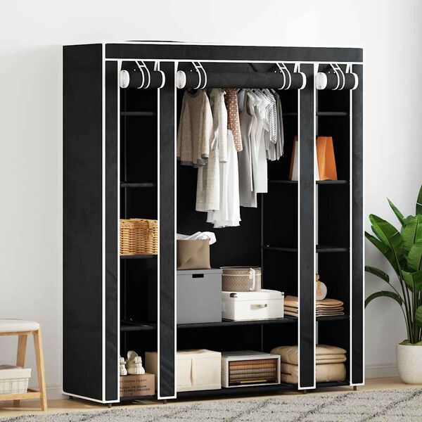 vidaXL Fabric Wardrobe with Compartments and Rods 45x150x176 cm Black