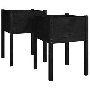 vidaXL Garden Planters 2 pcs Black 50x50x70 cm Solid Pinewood