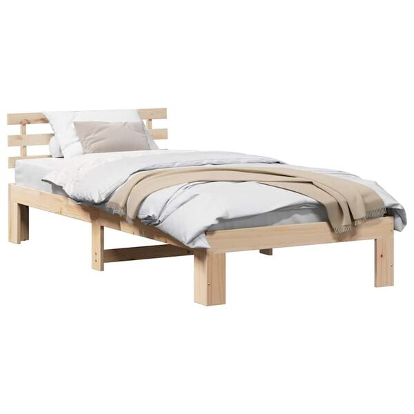 vidaXL Bed Frame with Headboard Natural 90 x 200 cm Solid Pine Wood