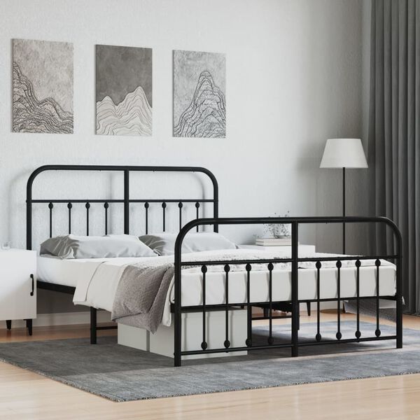 vidaXL Metal Bed Frame without Mattress with Footboard Black 140x200cm
