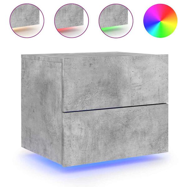 vidaXL Wall-mounted Bedside Cabinet with LED Lights Concrete Gery