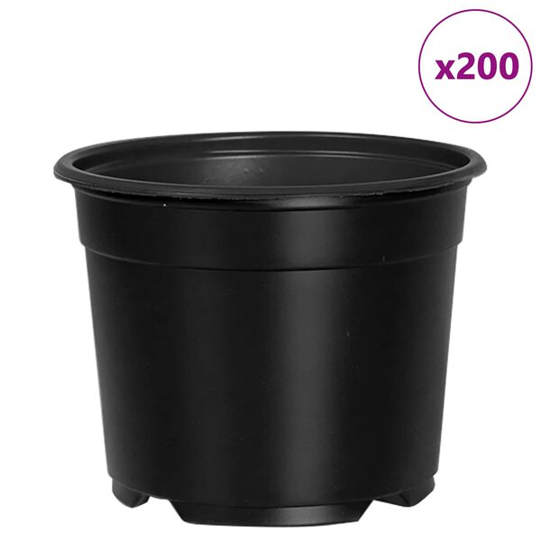 vidaXL Flower Pot 200 pcs Black &Oslash; 10 x 8 cm Plastic