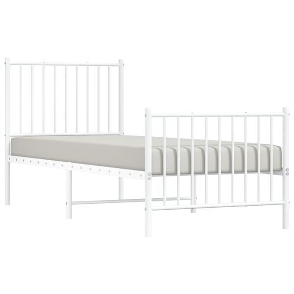 vidaXL Metal Bed Frame without Mattress with Footboard White 75x190cm