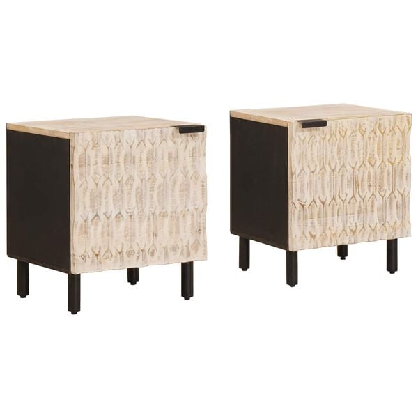 vidaXL Bedside Cabinet 2 pcs White 40 x 33 x 46 cm Solid Mango Wood
