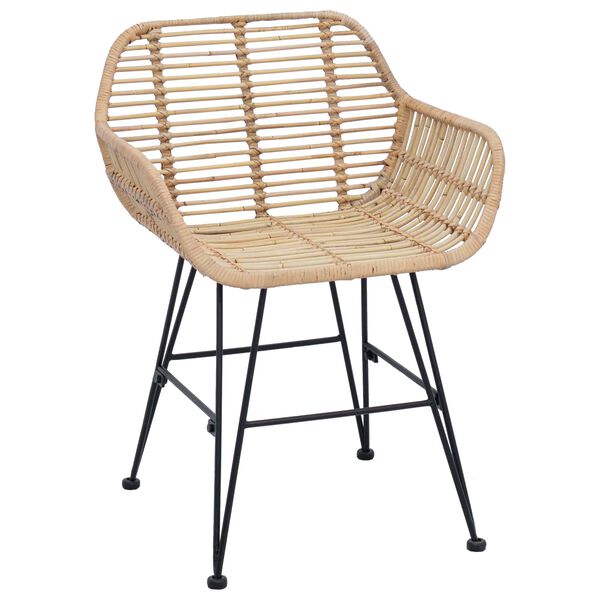 vidaXL Dining Chair 2 pcs Natural 55 x 50 x 74 cm Rattan and Iron