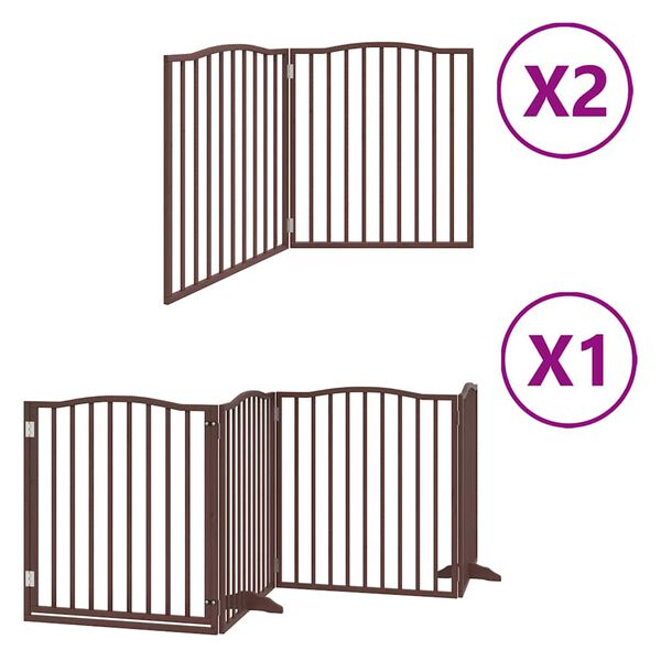 vidaXL Dog Gate with Door Foldable 8 Panels Brown 640 cm Poplar Wood