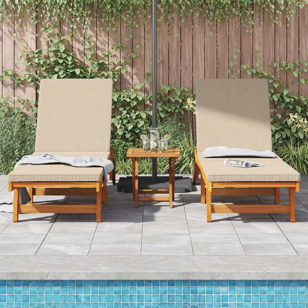 vidaXL Sun Lounger Reclining 2-person 3 pcs Brown Solid Acacia Wood