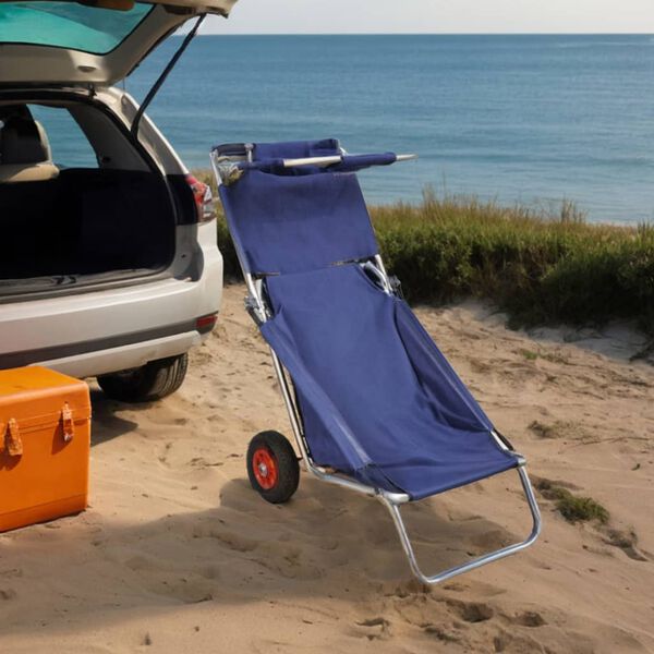 vidaXL Beach Trolley with Wheels Portable Foldable Blue