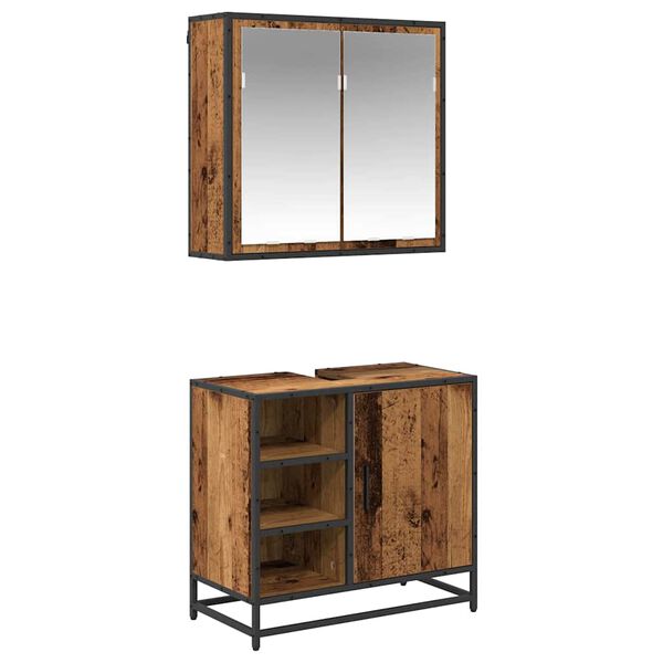 vidaXL Bathroom Furniture Set with Door 2 pcs Old Wood Engineered Wood
