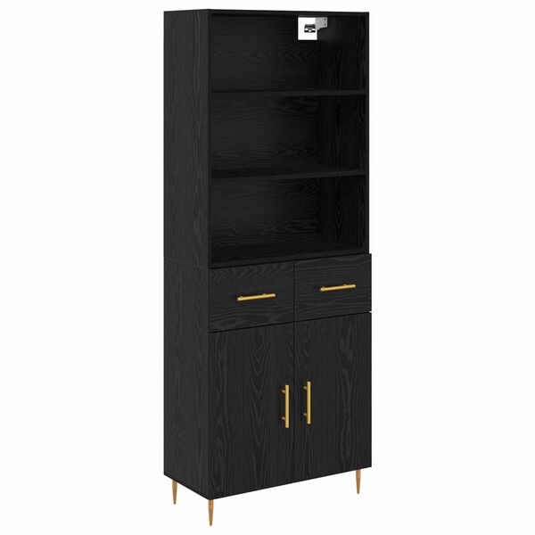 vidaXL Highboard Black Oak 69.5 x 34 x 180 cm Engineered Wood