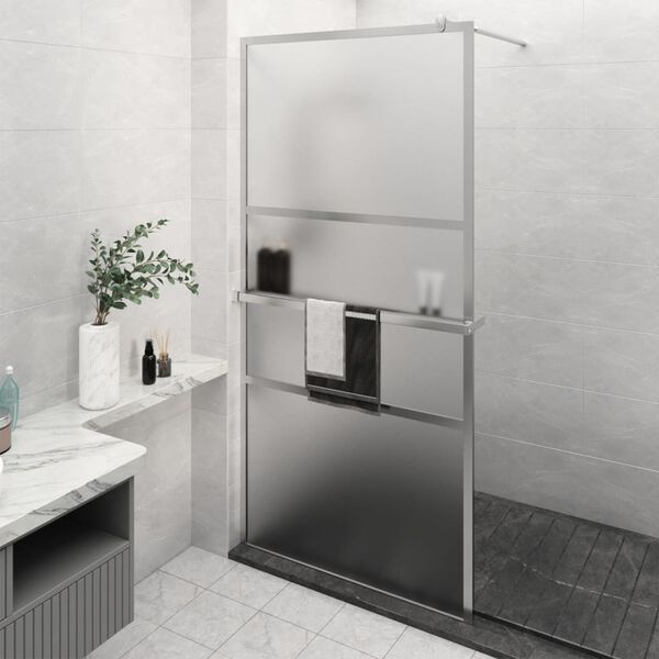 vidaXL Walk-in Shower Wall with Shelf Chrome 115x195 cm ESG Glass&Aluminium