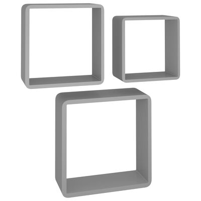 vidaXL Wall Cube Shelves 3 pcs Grey MDF