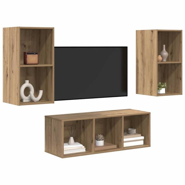 vidaXL TV Cabinet Set Wall-mounted 3 pcs Artisan Oak Engineered Wood