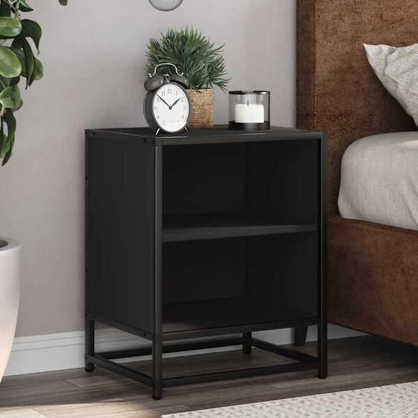 vidaXL Bedside Cabinet Black 40x31x50 cm Engineered Wood and Metal