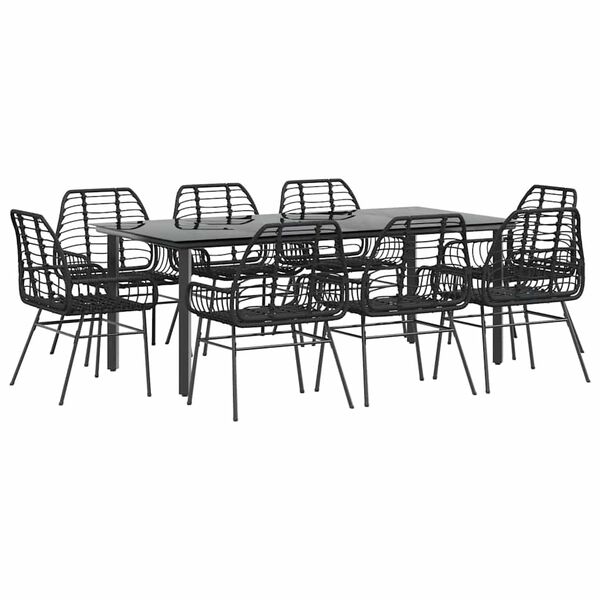 vidaXL 9 Piece Garden Dining Set Black Poly Rattan Glass