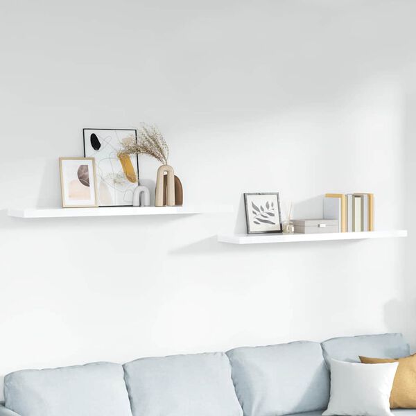 vidaXL Floating Wall Shelves 2 pcs High Gloss White 120x23.5x3.8 cm MDF