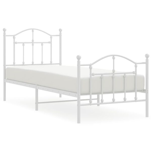 vidaXL Metal Bed Frame without Mattress with Footboard White 90x200cm