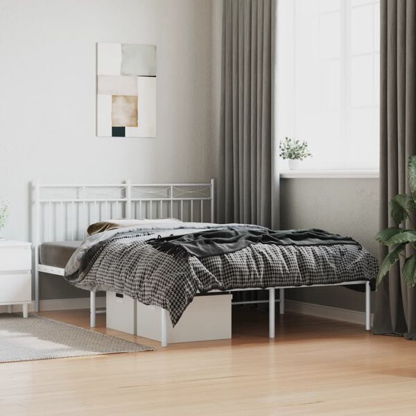 vidaXL Metal Bed Frame without Mattress with Headboard White 140x200cm