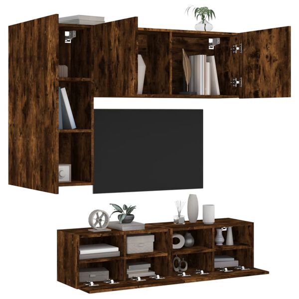 vidaXL 4 Piece TV Wall Units Smoked Oak Engineered Wood