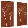 vidaXL Garden Wall Decorations 2pcs 105x55cm Corten Steel Flower Design