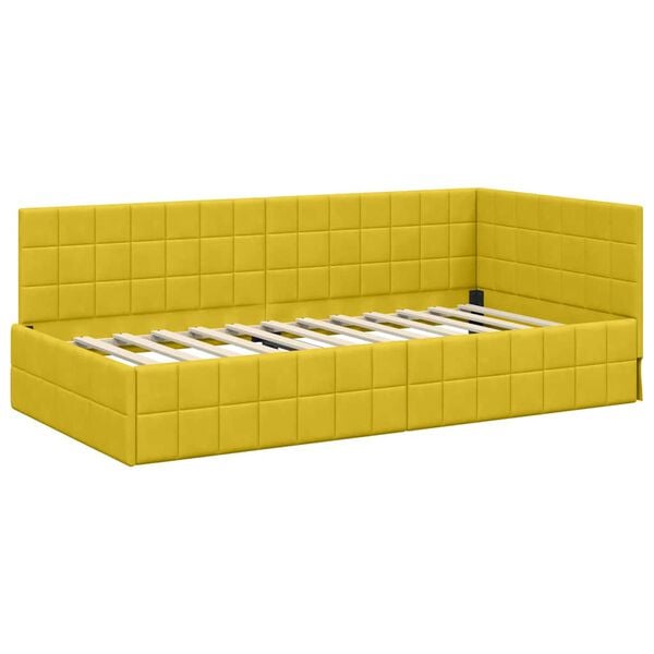 vidaXL Corner Bed Frame with Headboard Yellow 90 cm x 200 cm Velvet