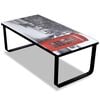 vidaXL Coffee Table | Black with Telephone Booth Print | Tempered Glass, Iron