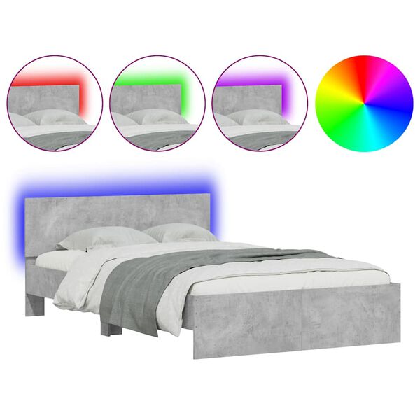 vidaXL Bed Frame with Headboard and LED Concrete Grey 120x200 cm