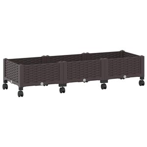 vidaXL Garden Planter with Wheels Brown 120 x 40 x 29 cm PP