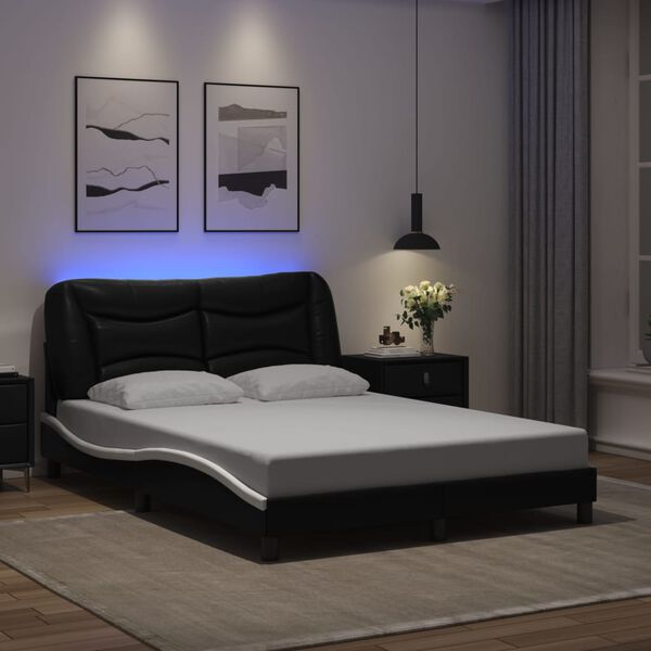 vidaXL Bed Frame with LED without Mattress "Hvar" Black and White 140x200 cm