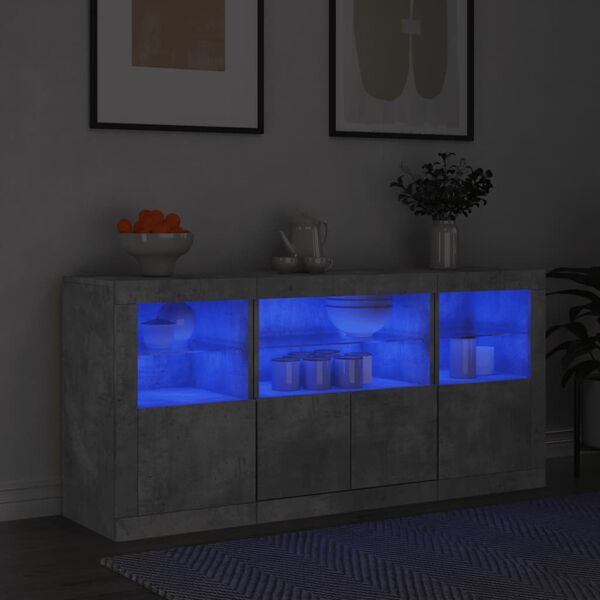 vidaXL Sideboard with LED Lights Concrete Grey 142.5x37x67 cm