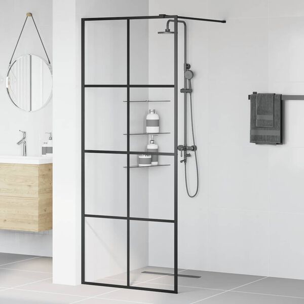 vidaXL Walk-in Shower Wall with Clear ESG Glass 80x195 cm Black