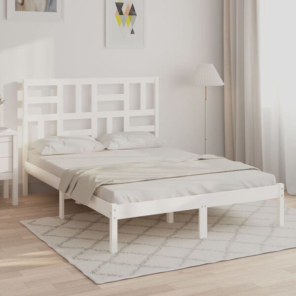 vidaXL Bed Frame without Mattress White Solid Wood 140x190 cm