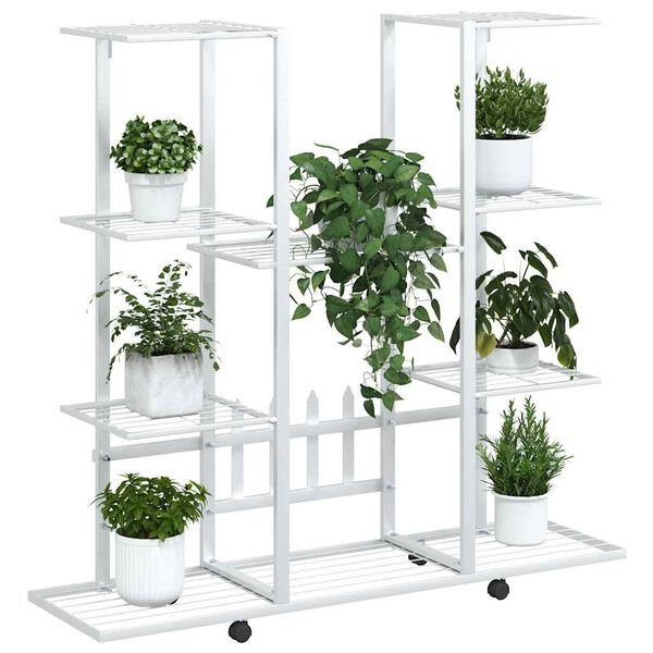 vidaXL Flower Stand with Wheels 94.5x24.5x91.5 cm White Iron