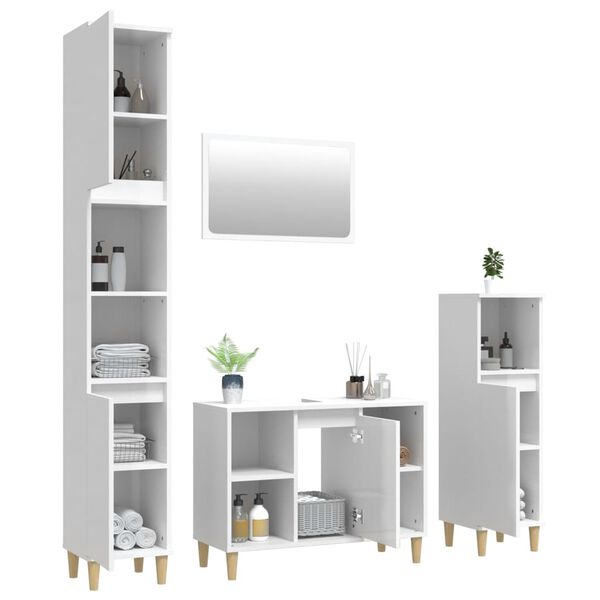 vidaXL 4 Piece Bathroom Furniture Set High Gloss White Engineered Wood