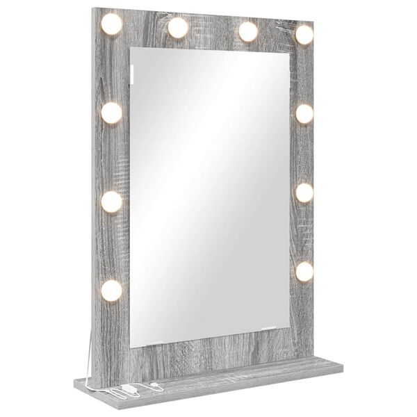 vidaXL Vanity Mirror with LED Strip Lights Grey Sonoma 70 x 50 x 18 cm