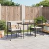 vidaXL 3 Piece Garden Dining Set with Cushions Black Poly Rattan