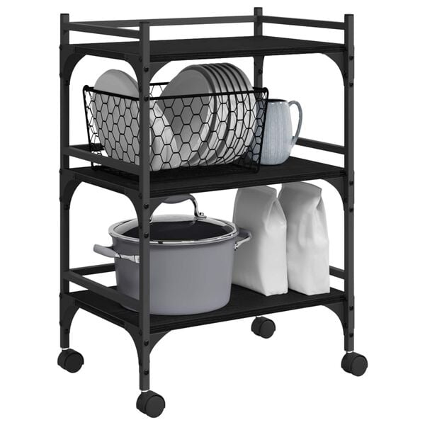 vidaXL Kitchen Trolley Black Oak 50 x 35 x 75.5 cm Engineered Wood