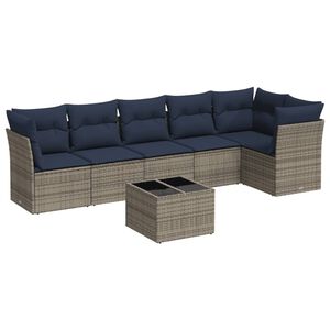 vidaXL 7 Piece Garden Sofa Set with Cushions Grey Poly Rattan
