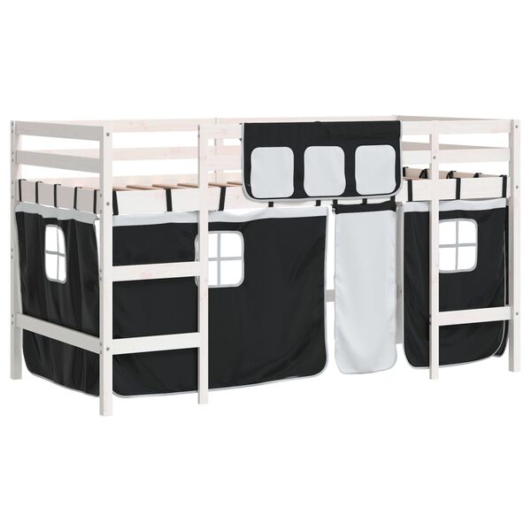 vidaXL Kids' Loft Bed with Curtains without Mattress White&Black 80x200cm