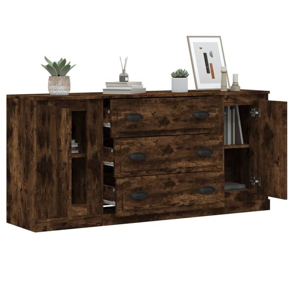 vidaXL Sideboards 3 pcs Smoked Oak Engineered Wood