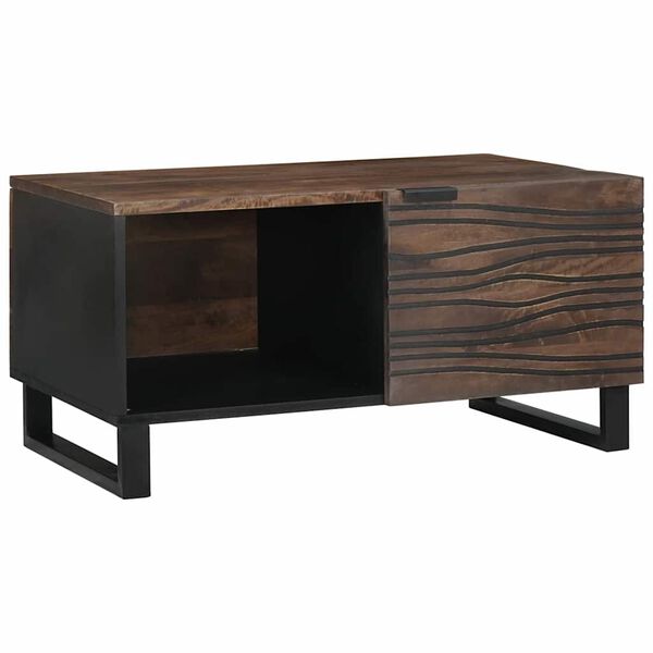 vidaXL Coffee Table Brown and Black 80 x 50 x 40 cm Solid Acacia wood