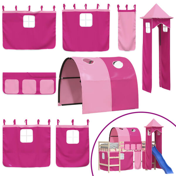 vidaXL Curtains for Loft Bed with Tunnel and Tower Pink