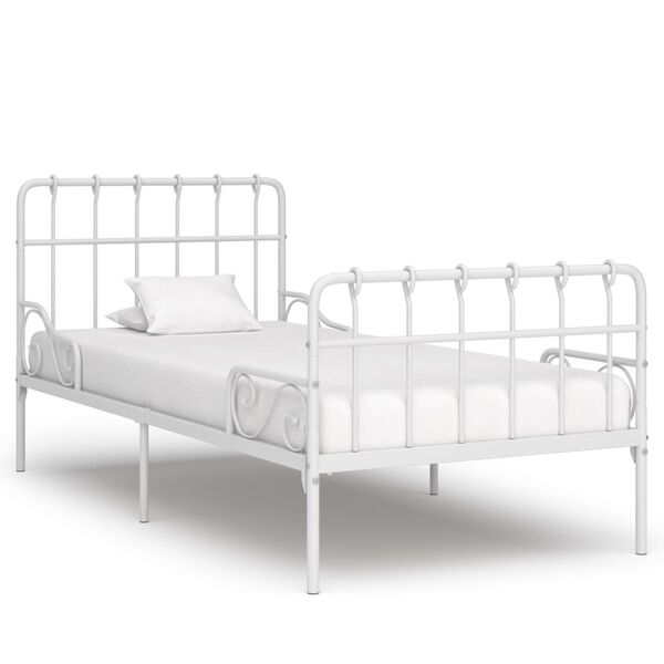 vidaXL Bed Frame without Mattress with Slatted Base White Metal 90x200 cm