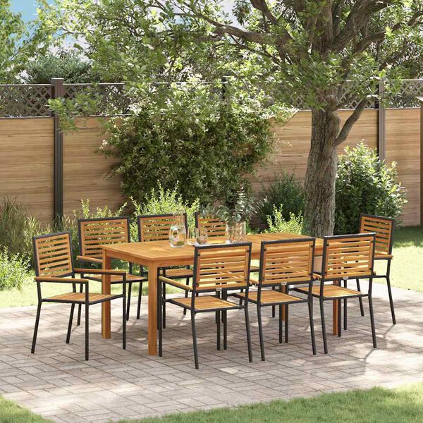 vidaXL Garden Dining Set 9 pcs Black Poly rattan