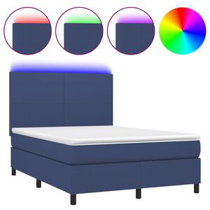 vidaXL Box Spring Bed with Mattress&LED Blue 140x190 cm Fabric